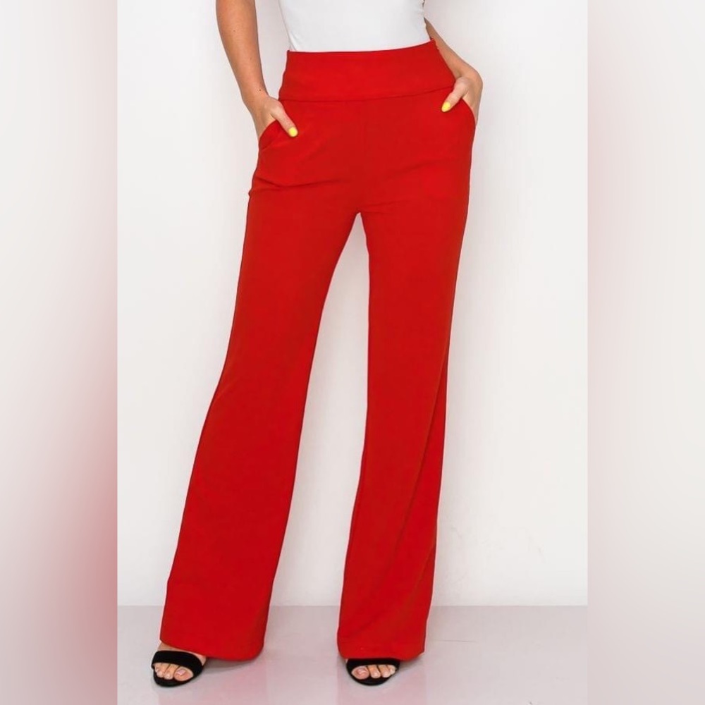 Red dress pants.